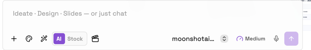 The Portals AI toolbar: a prompt bar with the Ideate, Design and Slides surfaces