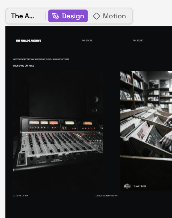 A Portals artboard with its Design and Motion tabs