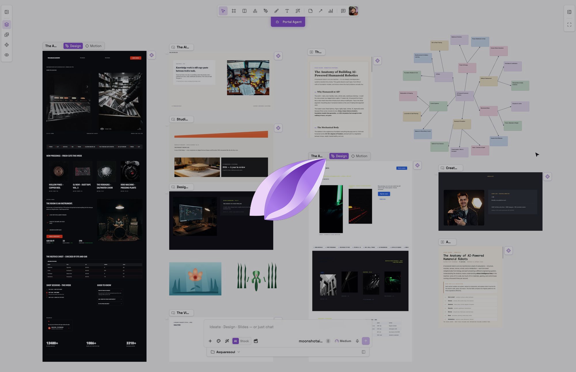 The Portals workspace on one infinite canvas, with the Portals mark over it