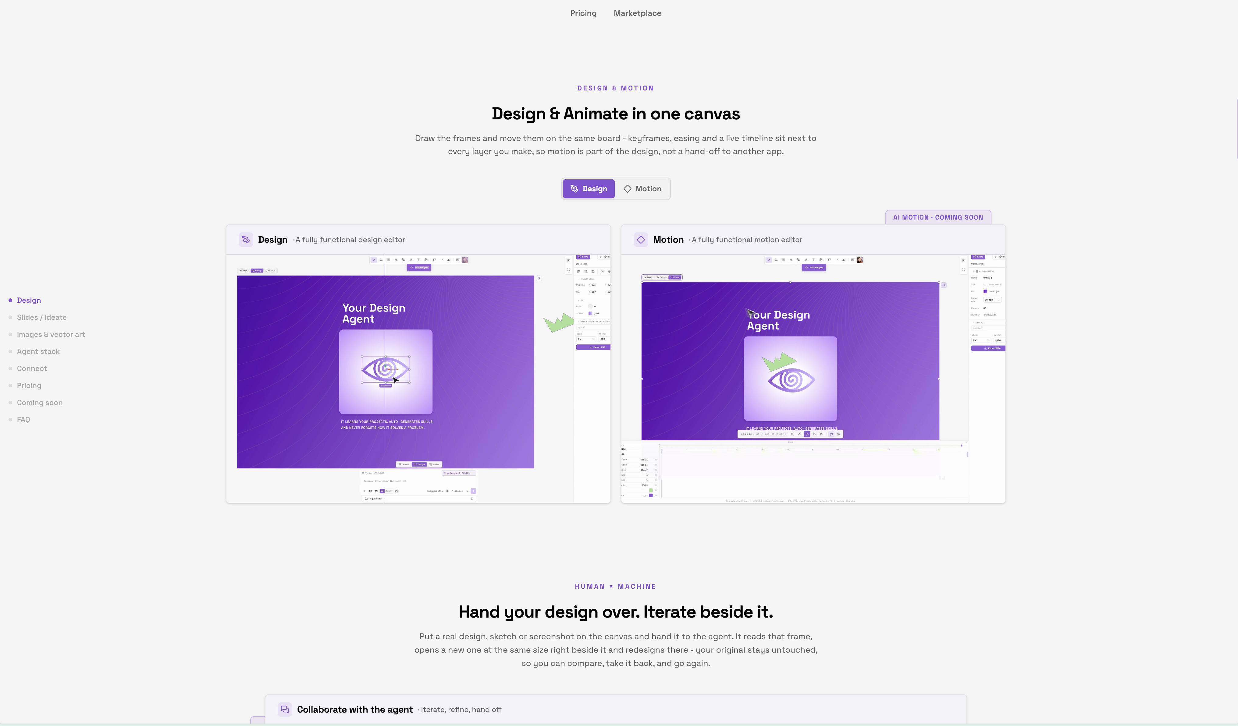 Compare view in the design and motion editor